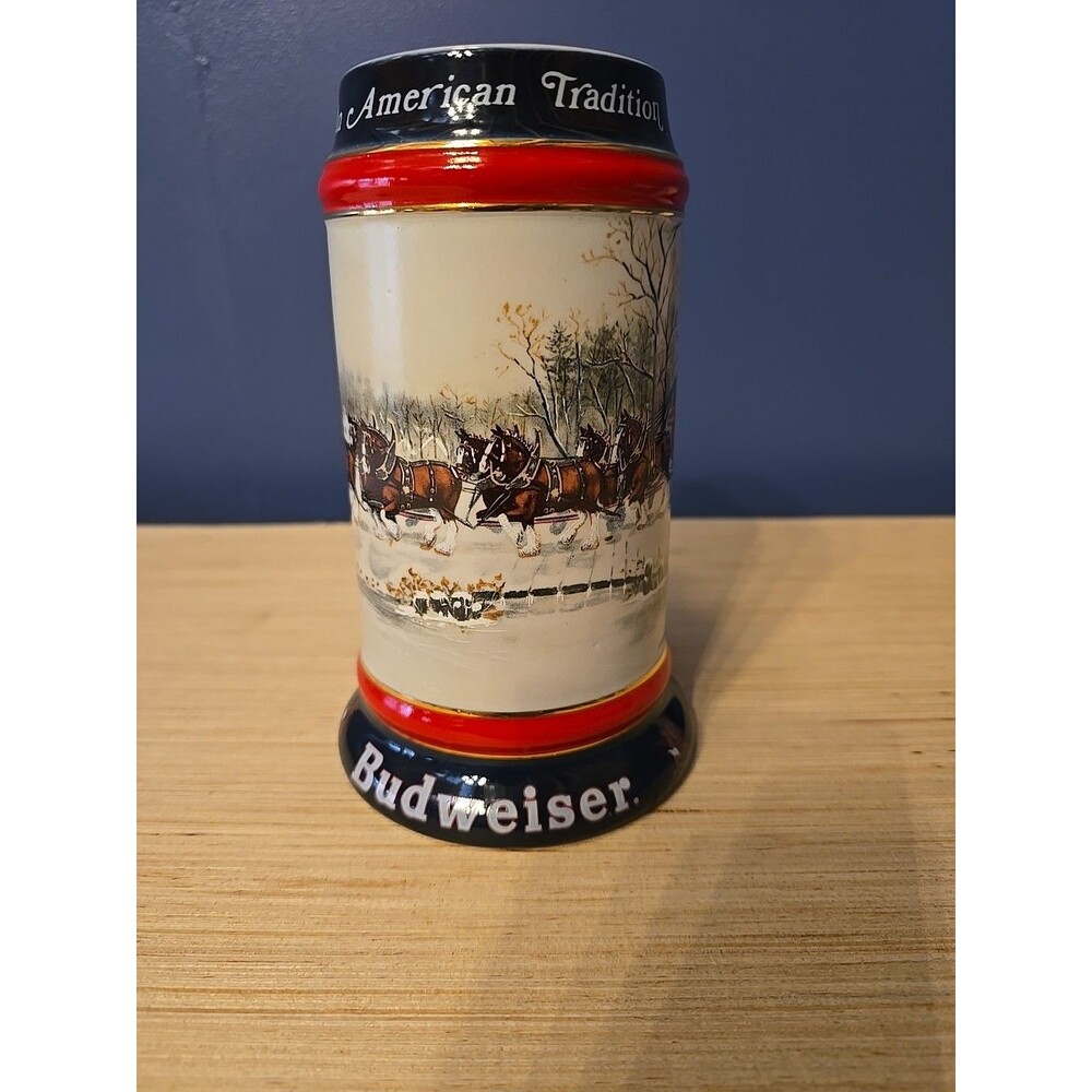 Vintage 1990 Budweiser Clydesdales Holiday Stein Near Perfect Condition!